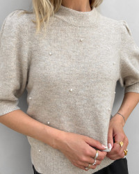 Beige strik med perler til damer