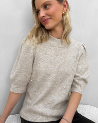Beige strik med perler til damer