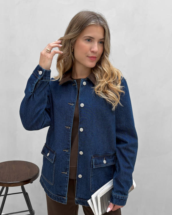 Denim jakke med fløjls detalje