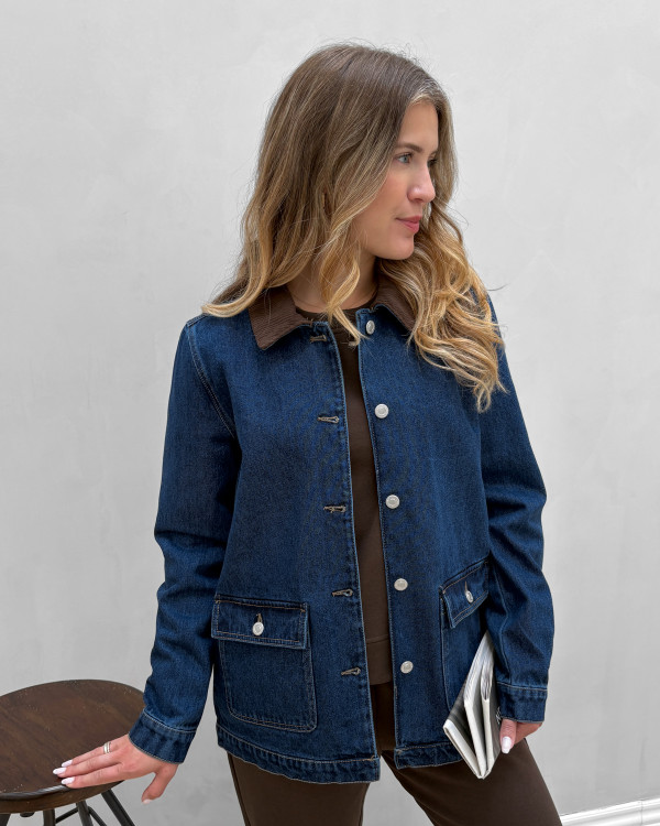 Denim jakke med fløjls detalje