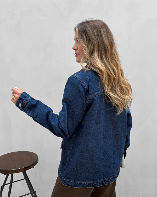 Denim jakke med fløjls detalje