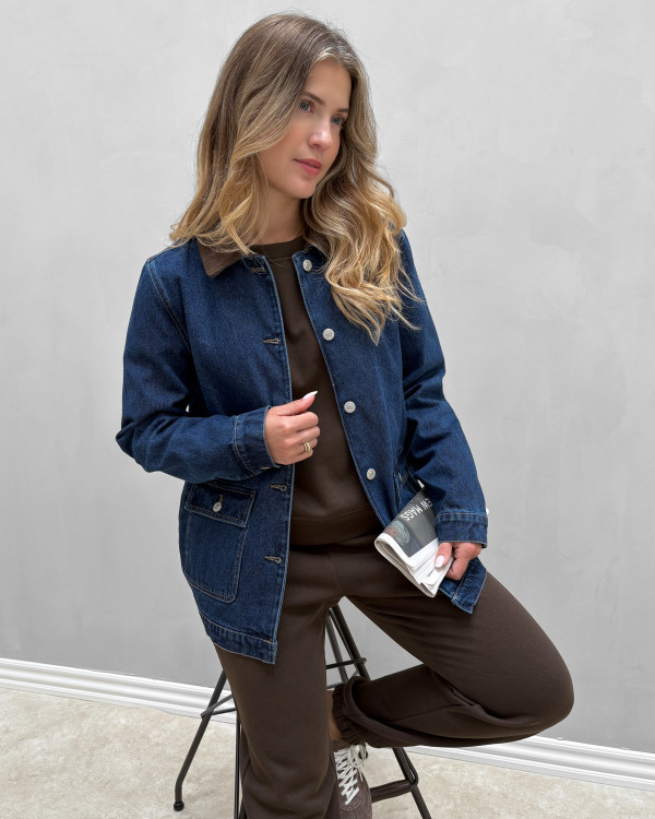 Denim jakke med fløjls detalje