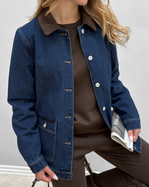Denim jakke med fløjls detalje