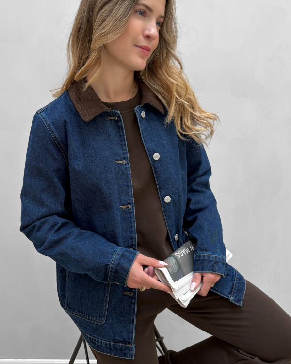 Denim jakke med fløjls detalje
