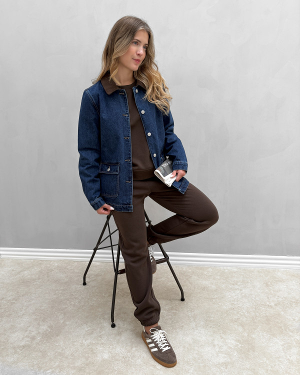 Denim jakke med fløjls detalje