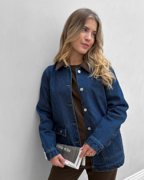 Denim jakke med fløjls detalje