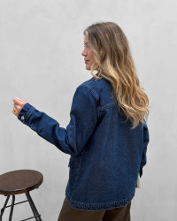 Denim jakke med fløjls detalje