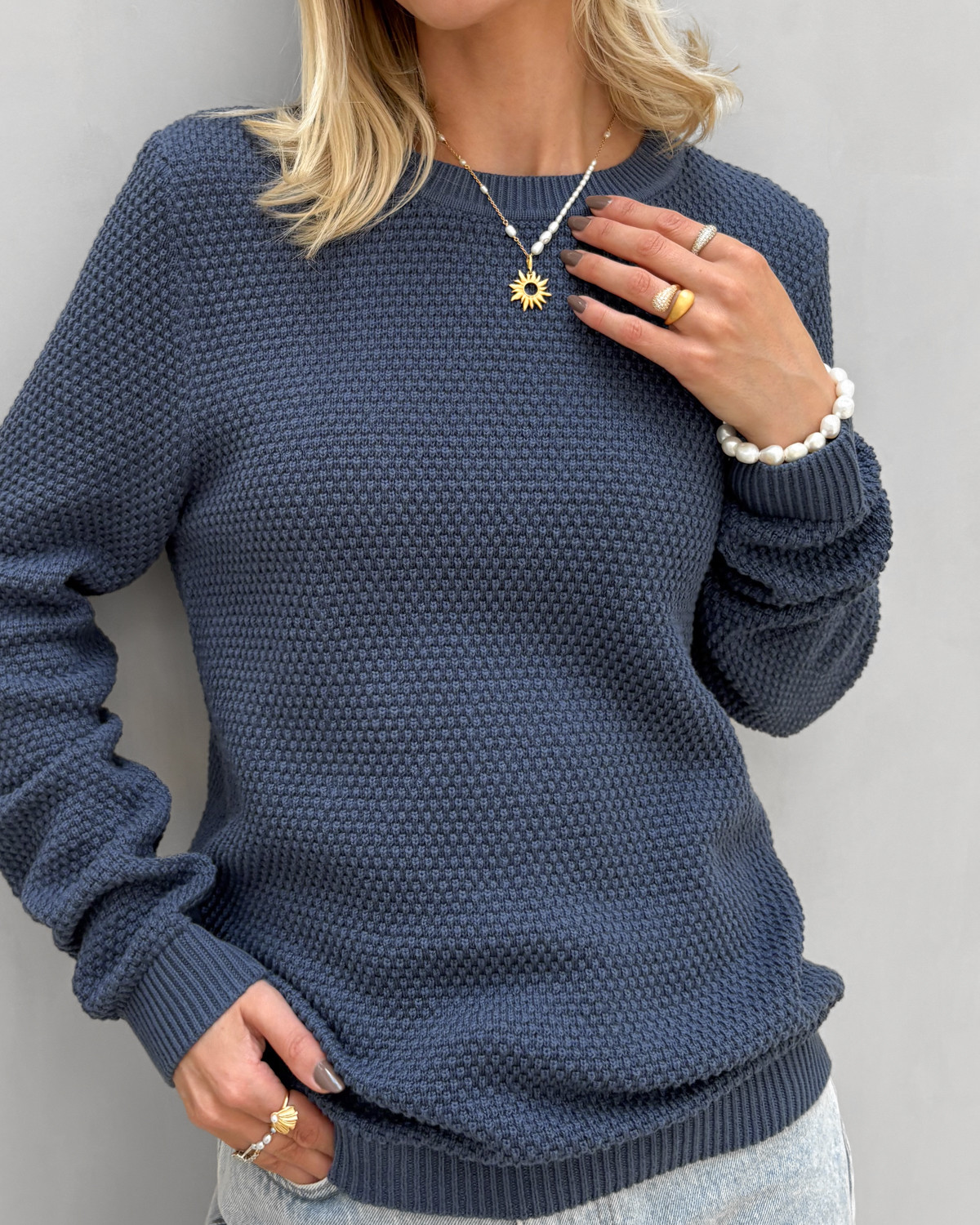 VILA Vidalo Vintage Indigo O-Neck L/S Knit Top - XS - Blå
