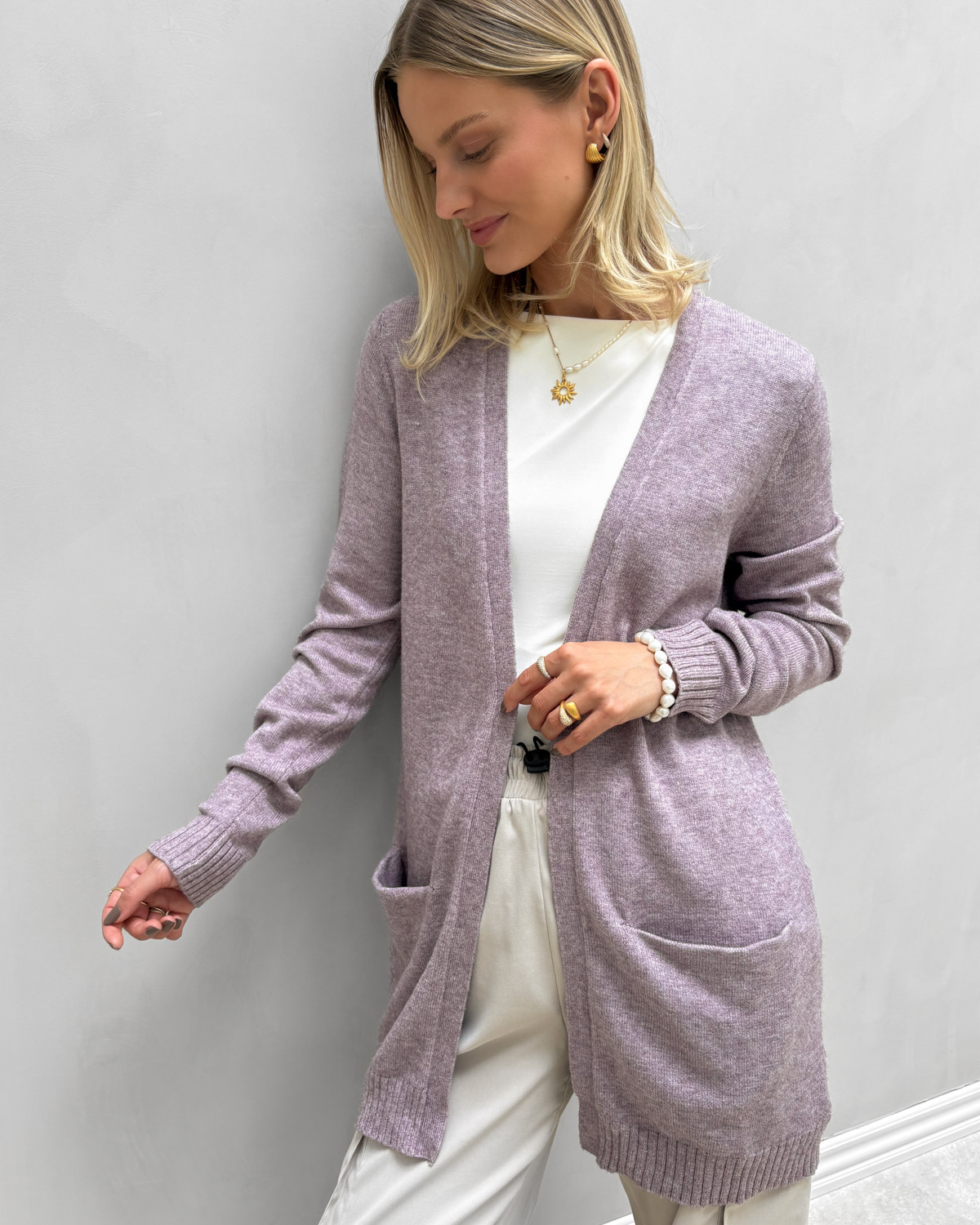 VILA Viril Toadstool Light Melange Open L/S Knit Cardigan - XXL - Lilla