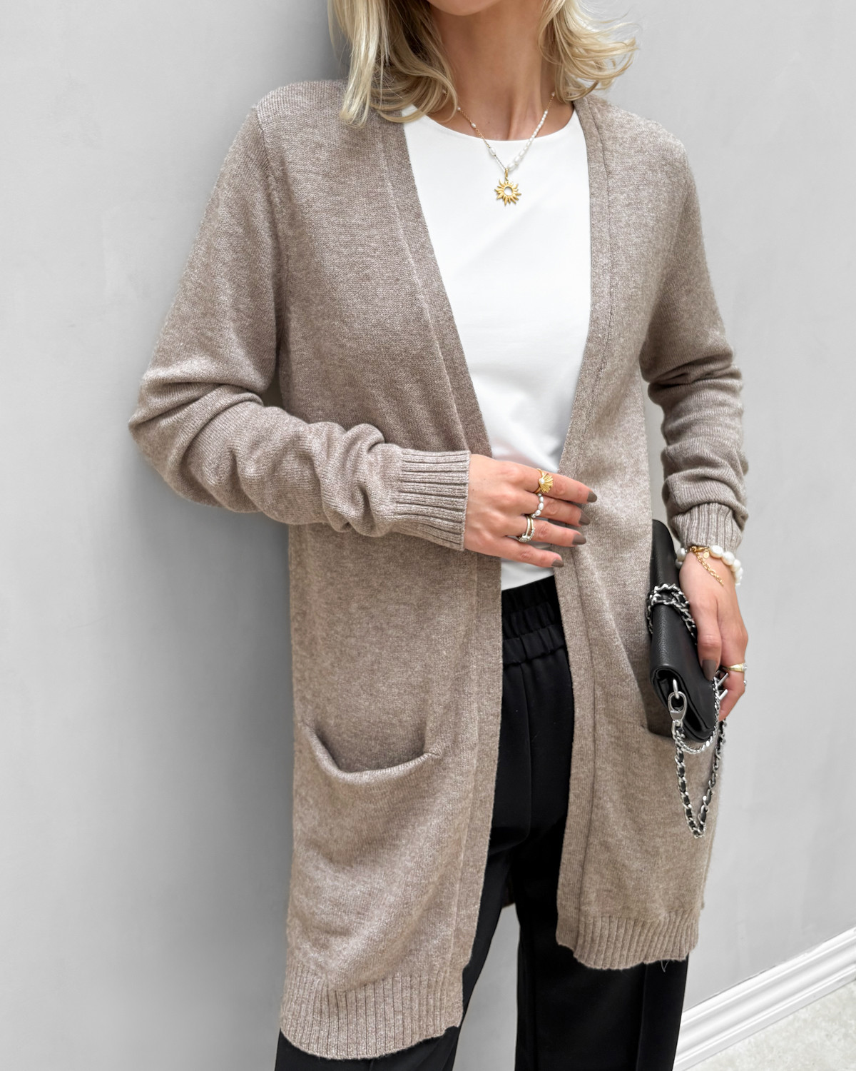 VILA Viril Falcon Melange Open L/S Knit Cardigan - XL - Brun