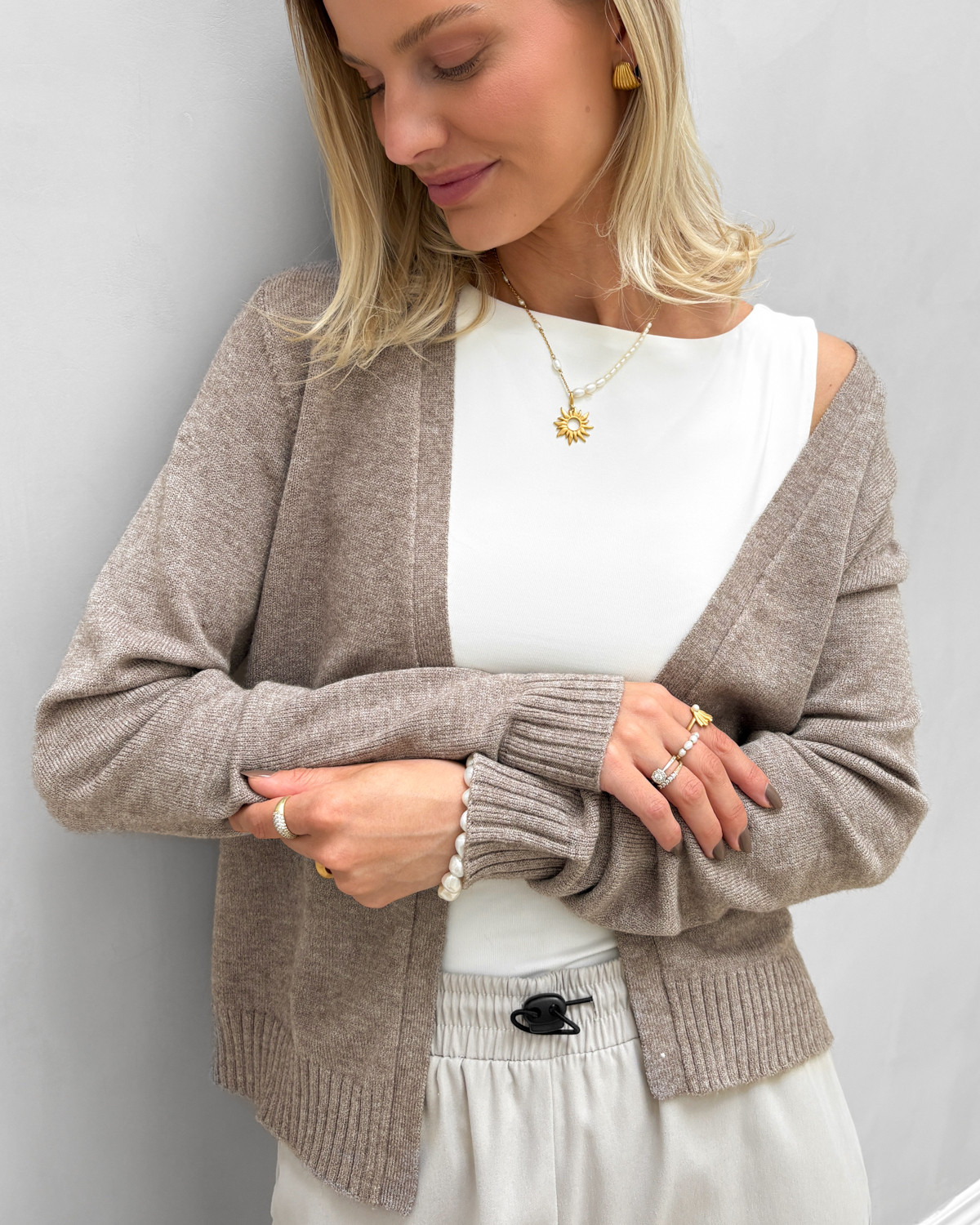 VILA Viril Falcon Melange Short L/S Knit Cardigan - M - Brun