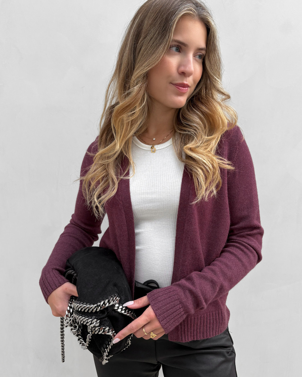 VILA Viril Fig Dark Melange Short L/S Knit Cardigan - S - Brun