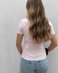 Lyserød stribet t-shirt til damer