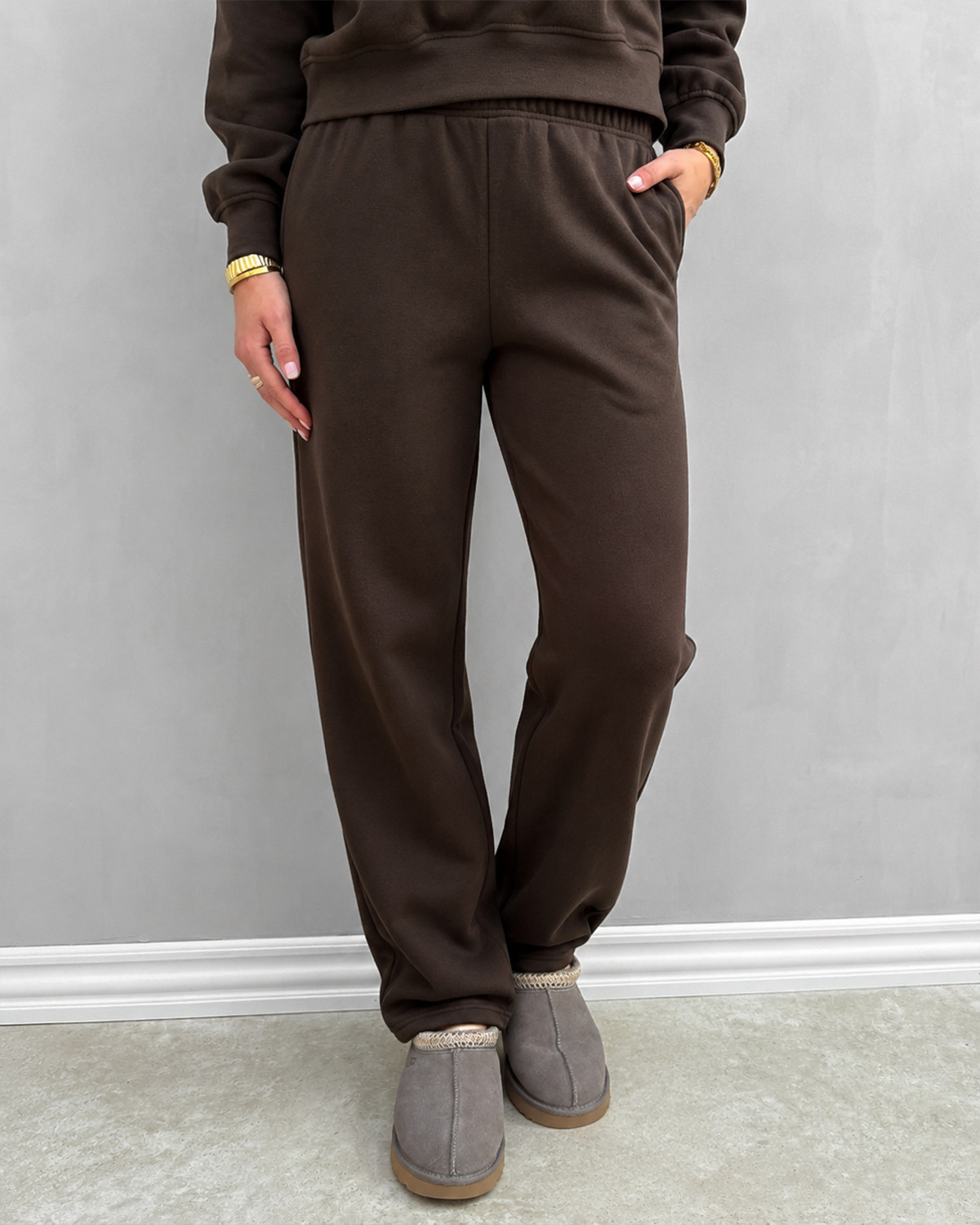 Pieces Pcchilli Hot Fudge Hw Straight Sweat Pants - M - Brun