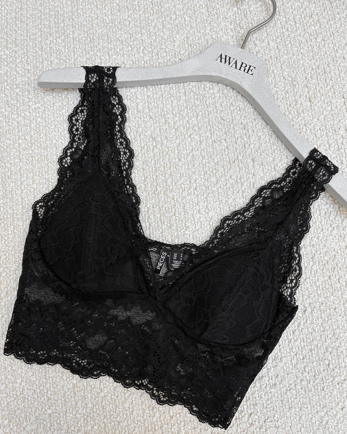 Pieces Pclina Black Lace Bra Top - XS - Sort