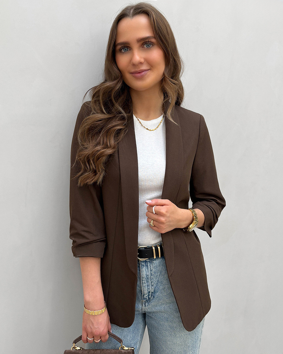 Pieces Pcbosella Hot Fudge 3/4 Blazer - M - Brun