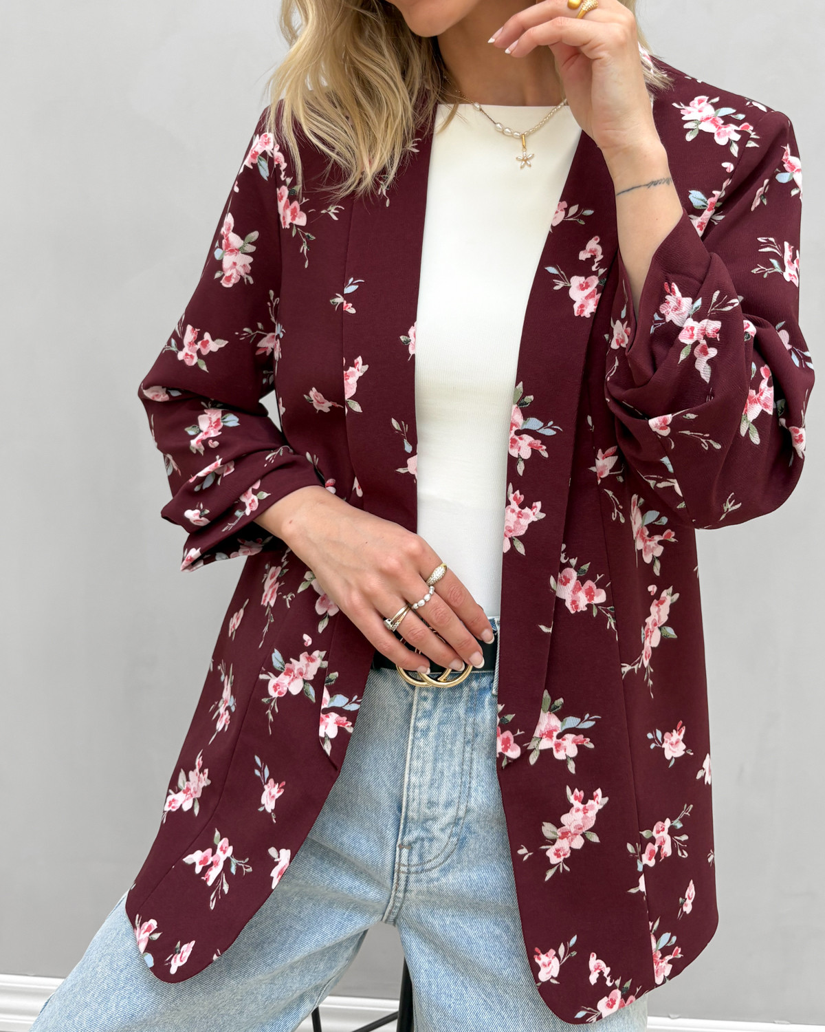 Pieces Pcbosella Tawny Port Flower 3/4 Printed Blazer - XS - Brun
