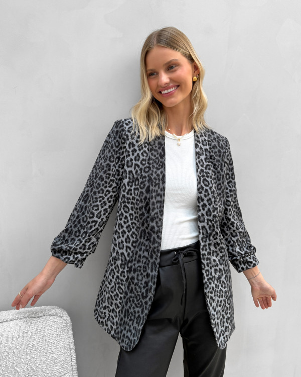 Leopard blazer i åbent design - dametøj