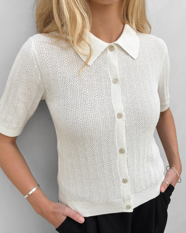 Strikket cardigan i polo design til damer