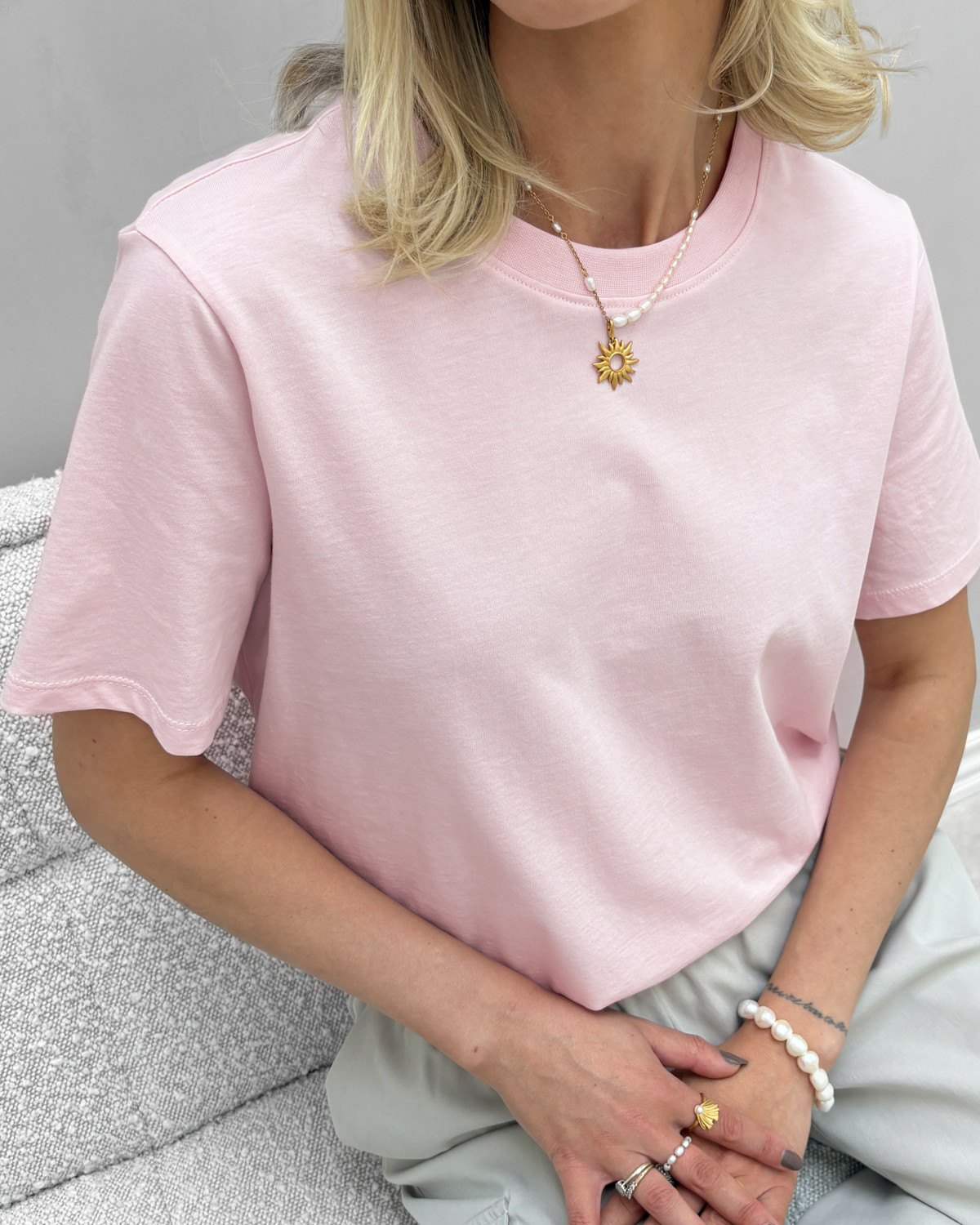 Pieces Pcria PinkABoo Ss Solid Tee - S - Lyserød