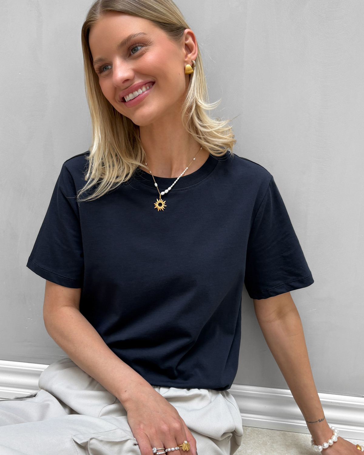 Pieces Pcria Sky Captain Ss Solid Tee - XS - Blå