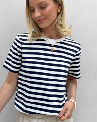 Stribet mørkeblå t-shirt