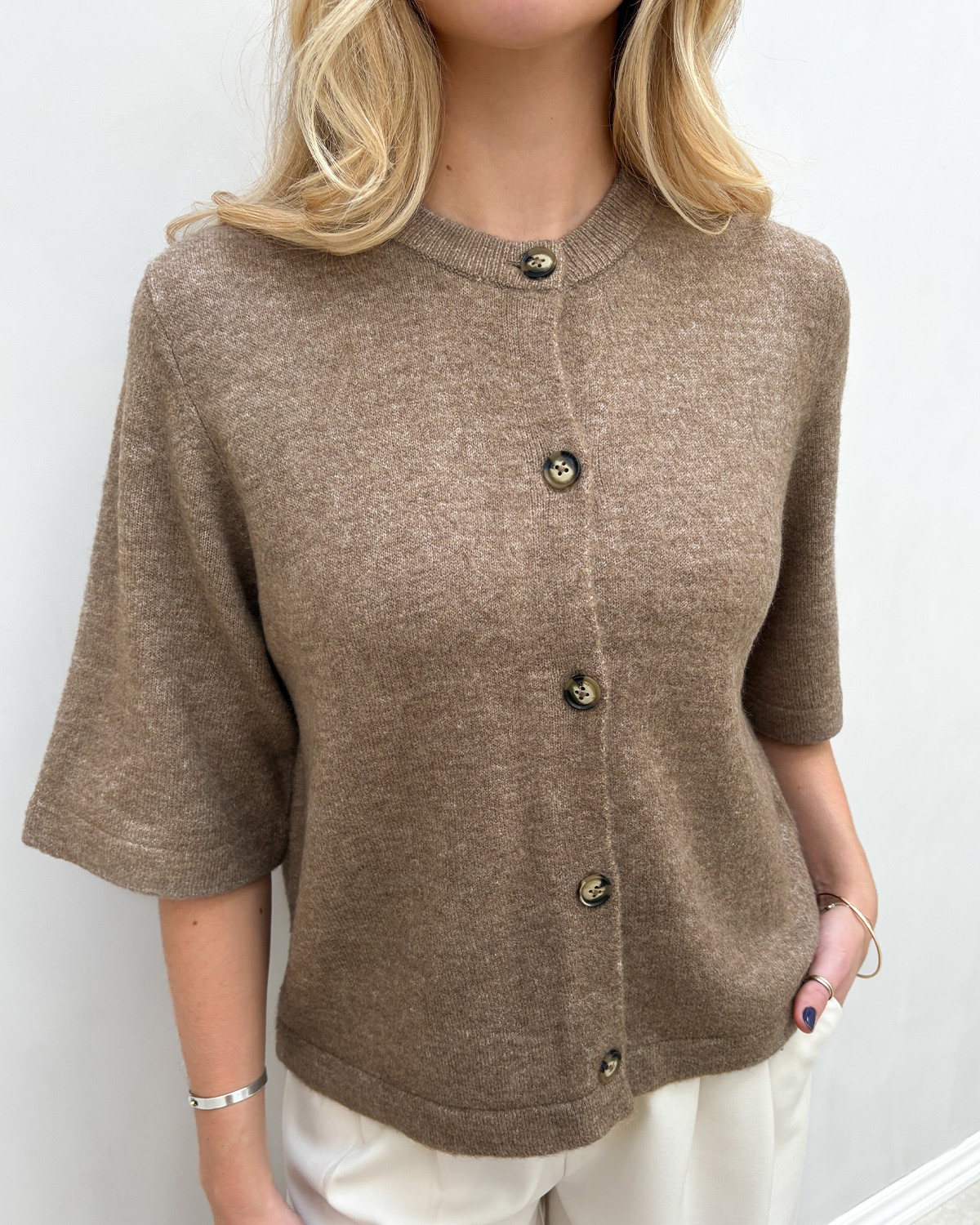 ONLY Onlcamilla Caribou Melange S/S Cardigan Knit - S - Brun