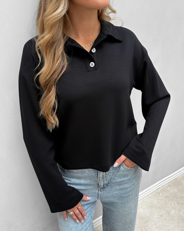 Blød polo bluse i sort til damer