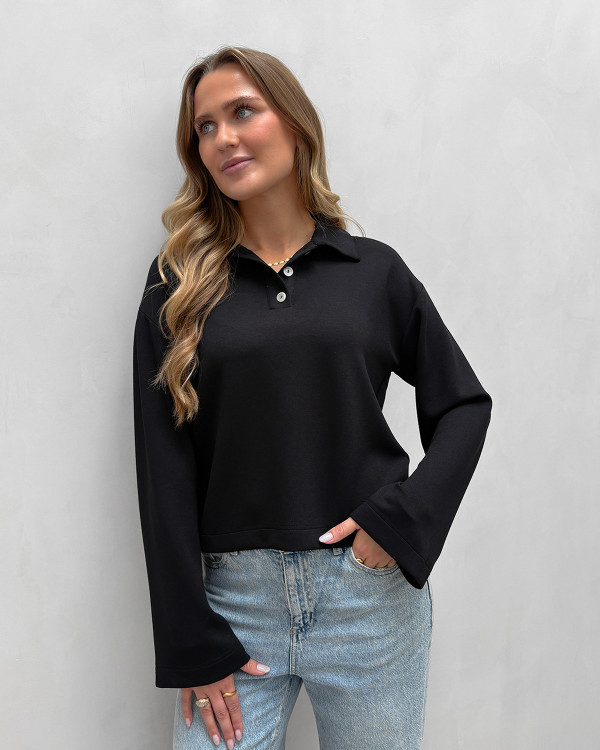 Blød polo bluse i sort til damer