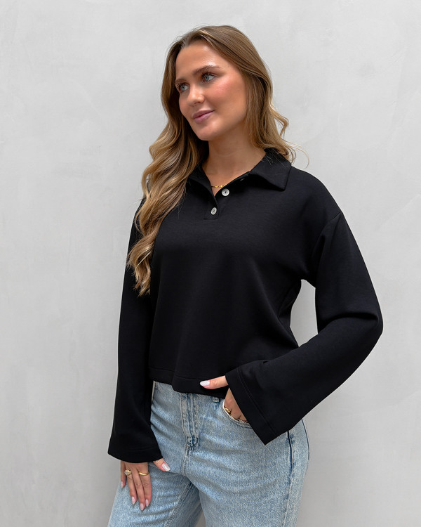 Blød polo bluse i sort til damer