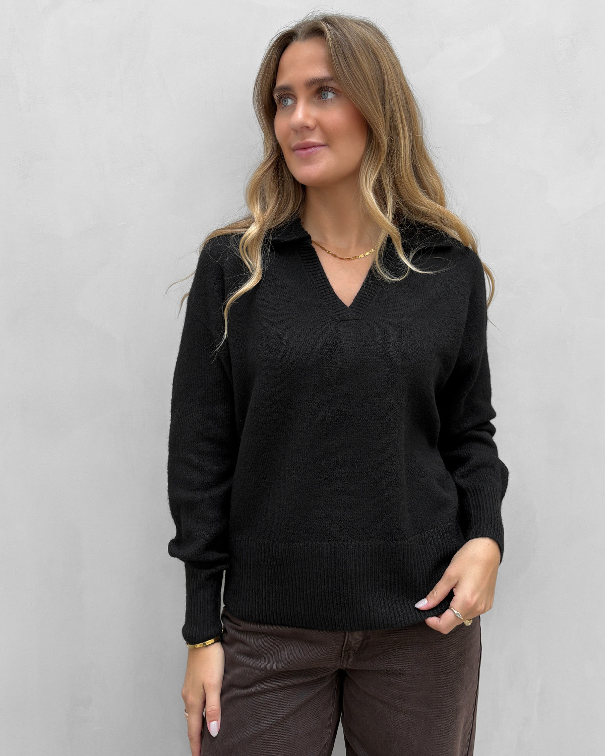 Pieces Pcmalou Black Ls Polo Knit - L - Sort