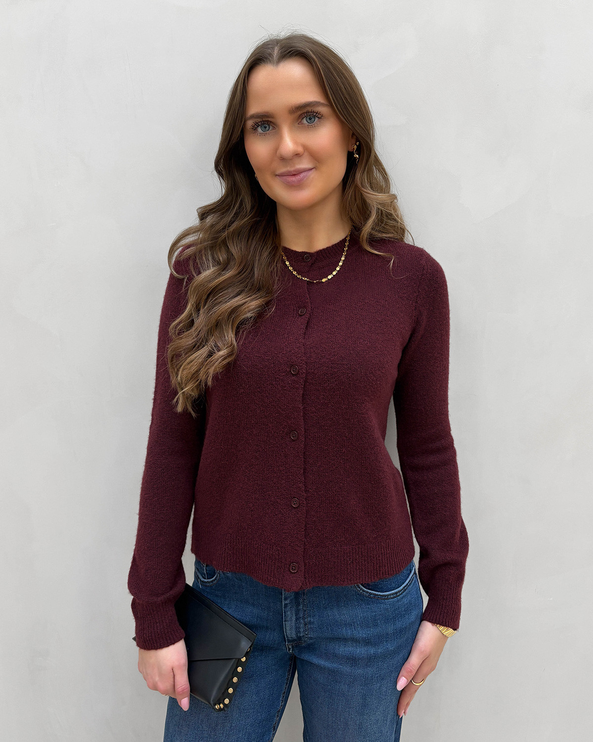 Pieces Pcmalou Tawny Port Melange Ls Knit Cardigan - S - Brun