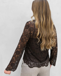 Brun langærmet blondebluse