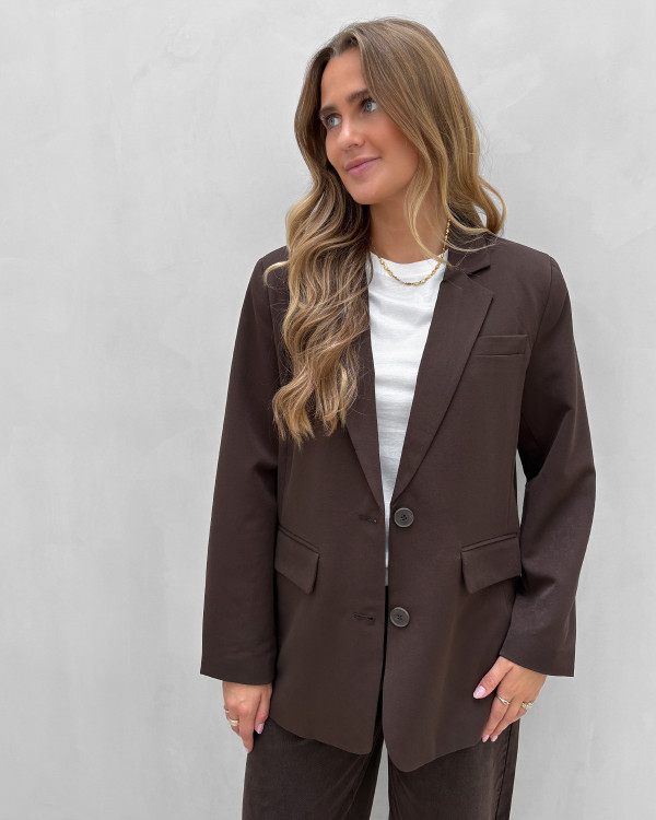 Brun blazer med løs pasform til damer