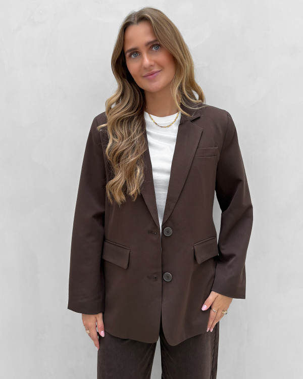 Brun blazer med løs pasform til damer