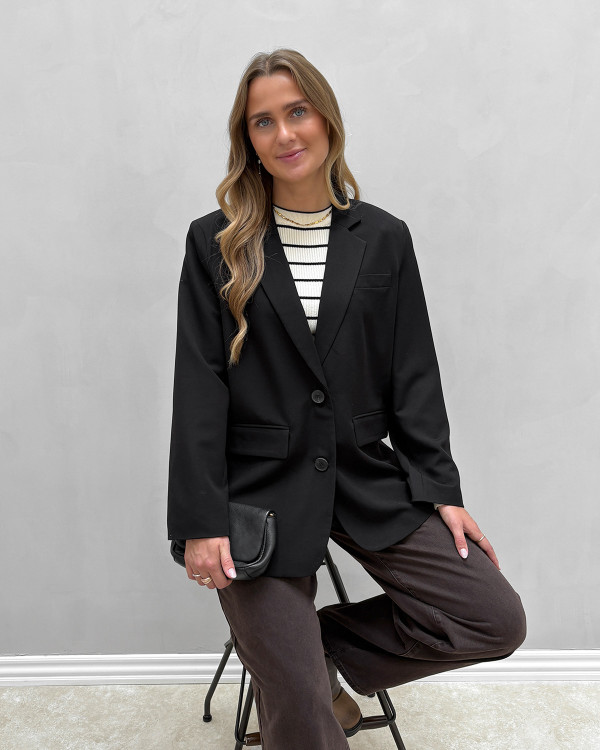 Klassisk sort boyfriend blazer til damer