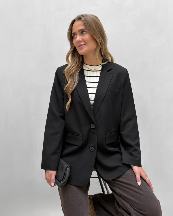 Klassisk sort boyfriend blazer til damer