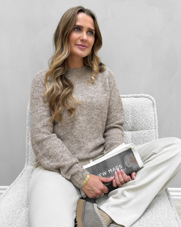 Taupe strik trøje til damer - Vero Moda