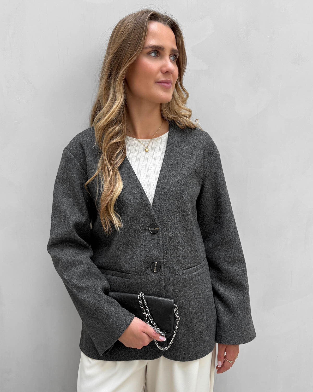 ONLY Onladina Dark Grey Melange Life Blazer Coat - S - Grå