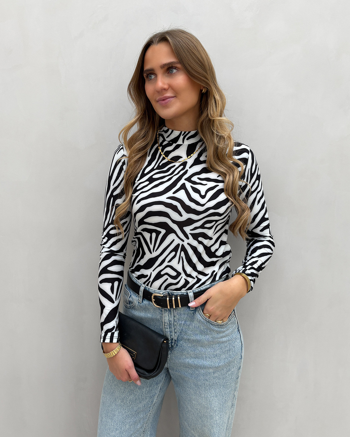 VILA Vileoa Black Zebra L/S High Neck Top - XS - Sort