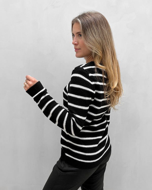 Stribet strikbluse til damer