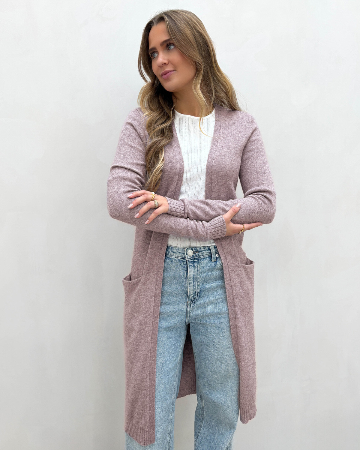 VILA Viril Toadstool Light Melange Long L/S Knit Cardigan - XS - Lilla