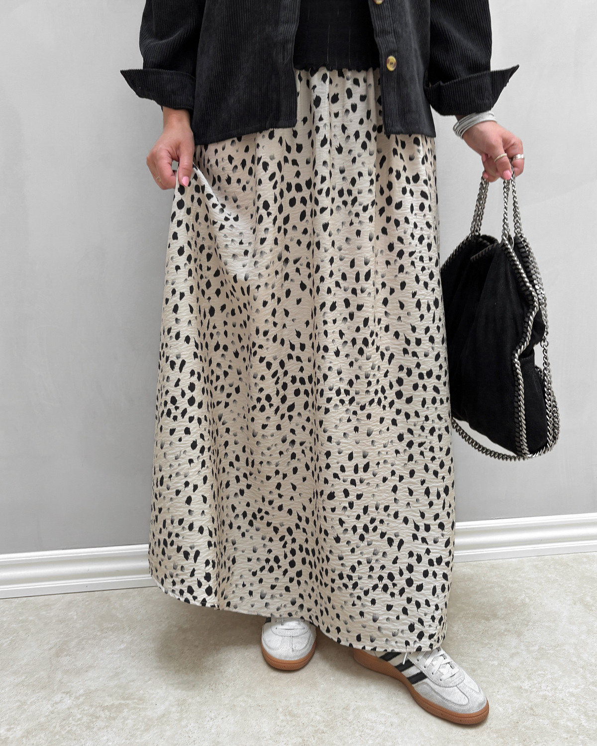 JDY Jdytroya Silver Lining Black Distressed Dot Life Mw Wide Maxi Skirt - S - Beige