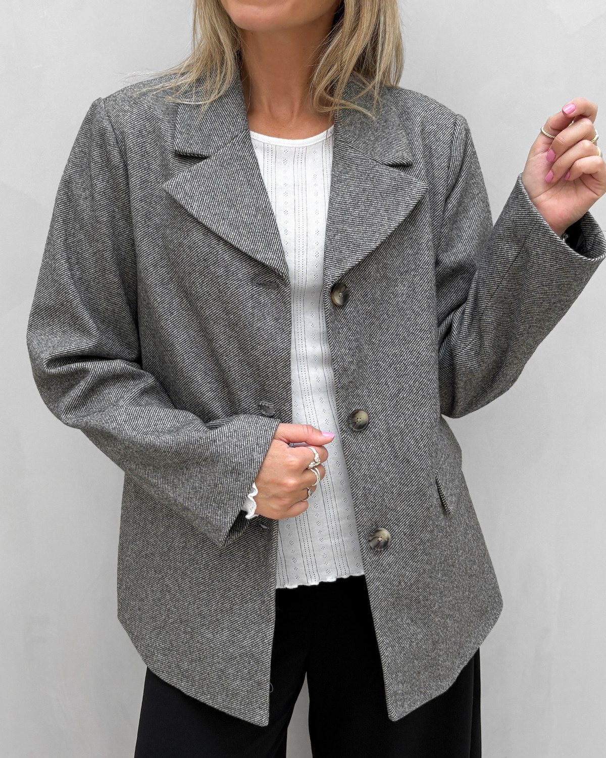 Pieces Pcbianca Black Melange Ls Blazer Jacket - XS - Sort