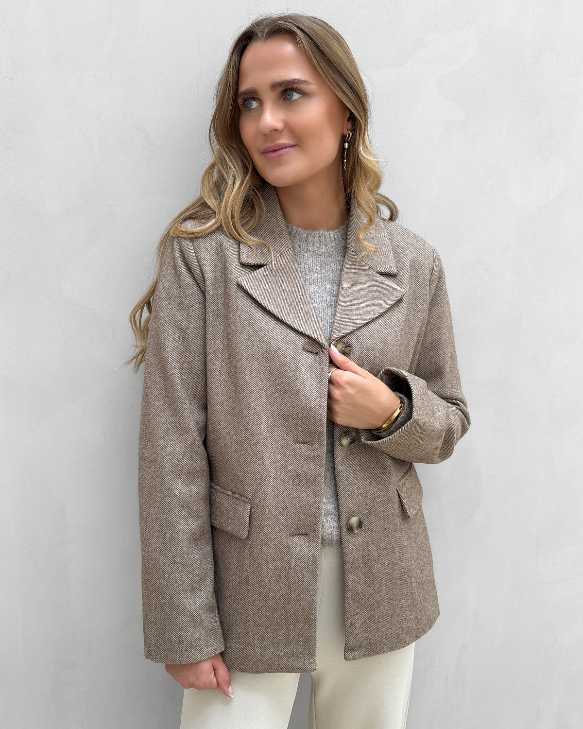 Pieces Pcbianca Tigers Eye Melange Ls Blazer Jacket - XL - Brun