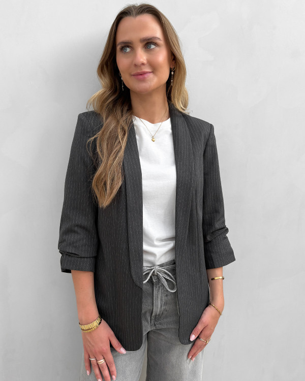 Grå blazer med striber til damer