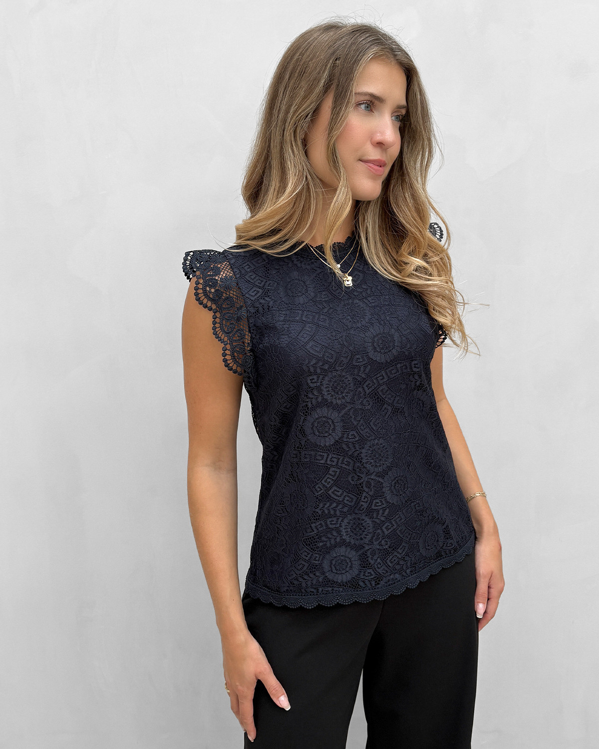 Pieces Pcolline Sky Captain Sl Lace Top - XS - Blå