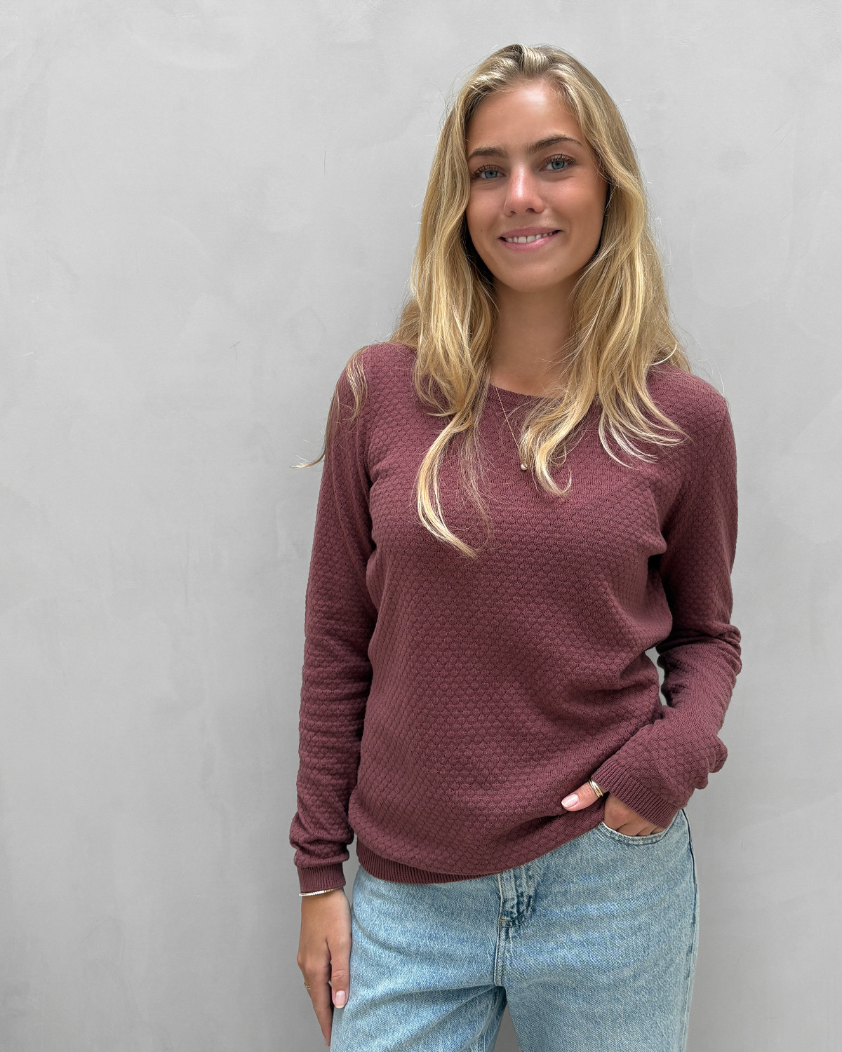 Vero Moda Vmcare Rose Brown Structure Ls O-Neck Blouse - XS - Rosa