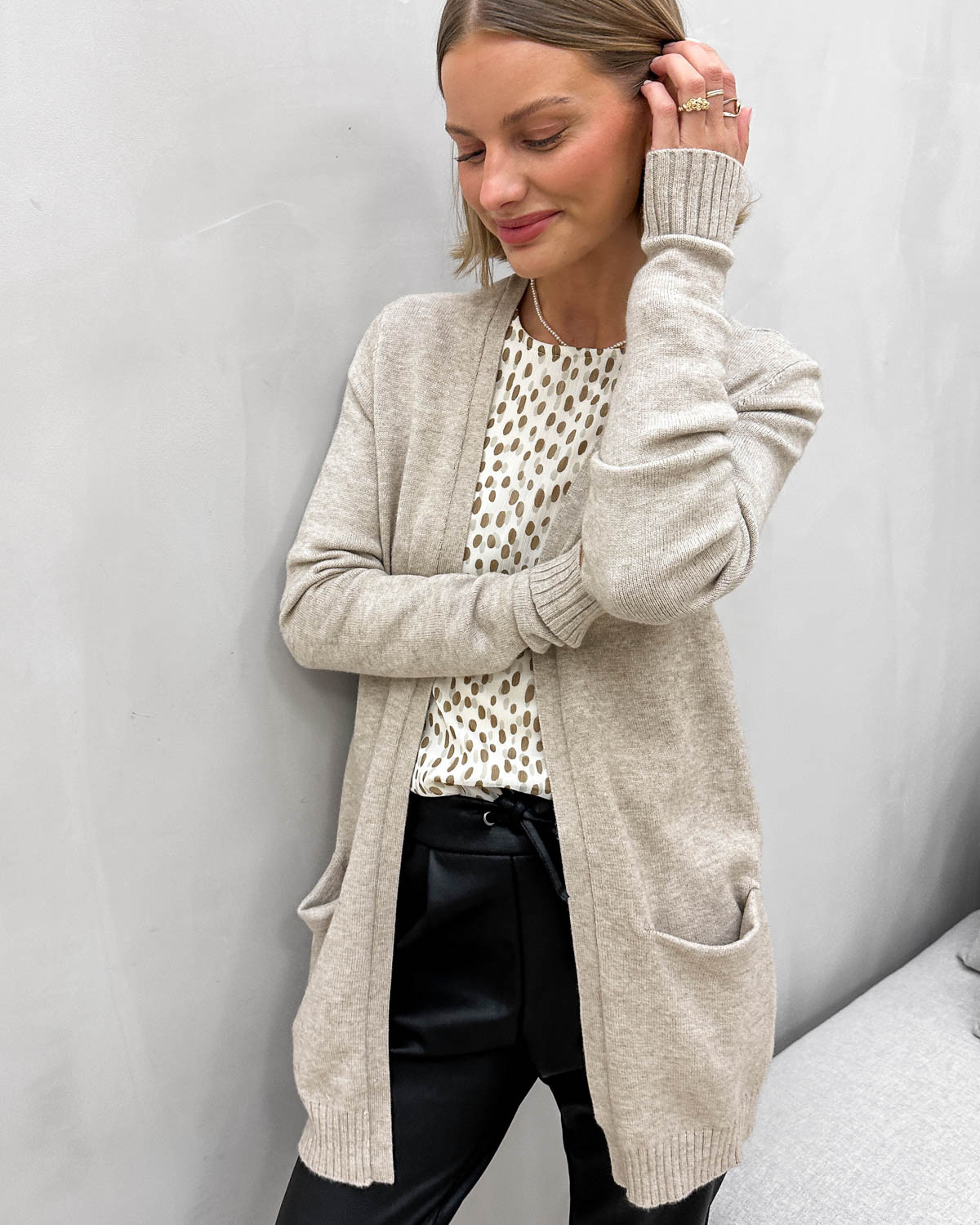 VILA Viril Open Natural Melange Knit Cardigan - M - Beige
