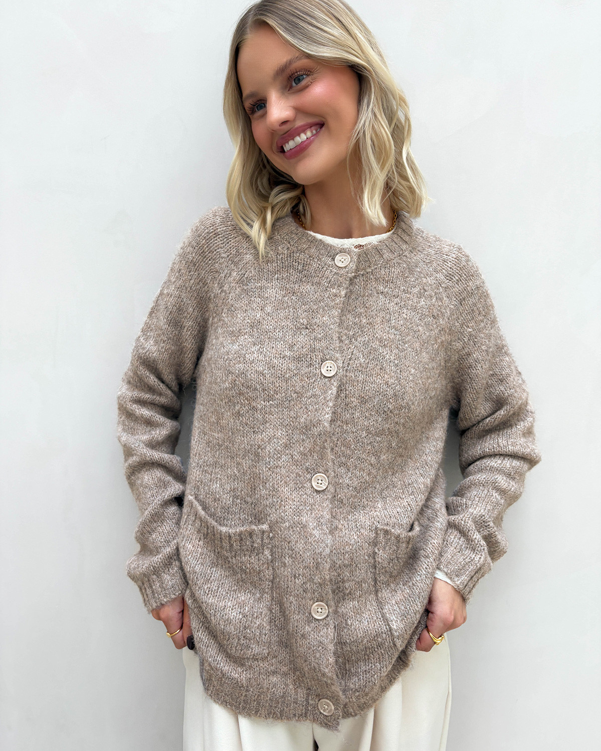 ONLY Onlshine String Melange Ls Pocket Cardigan Knit - S - Brun